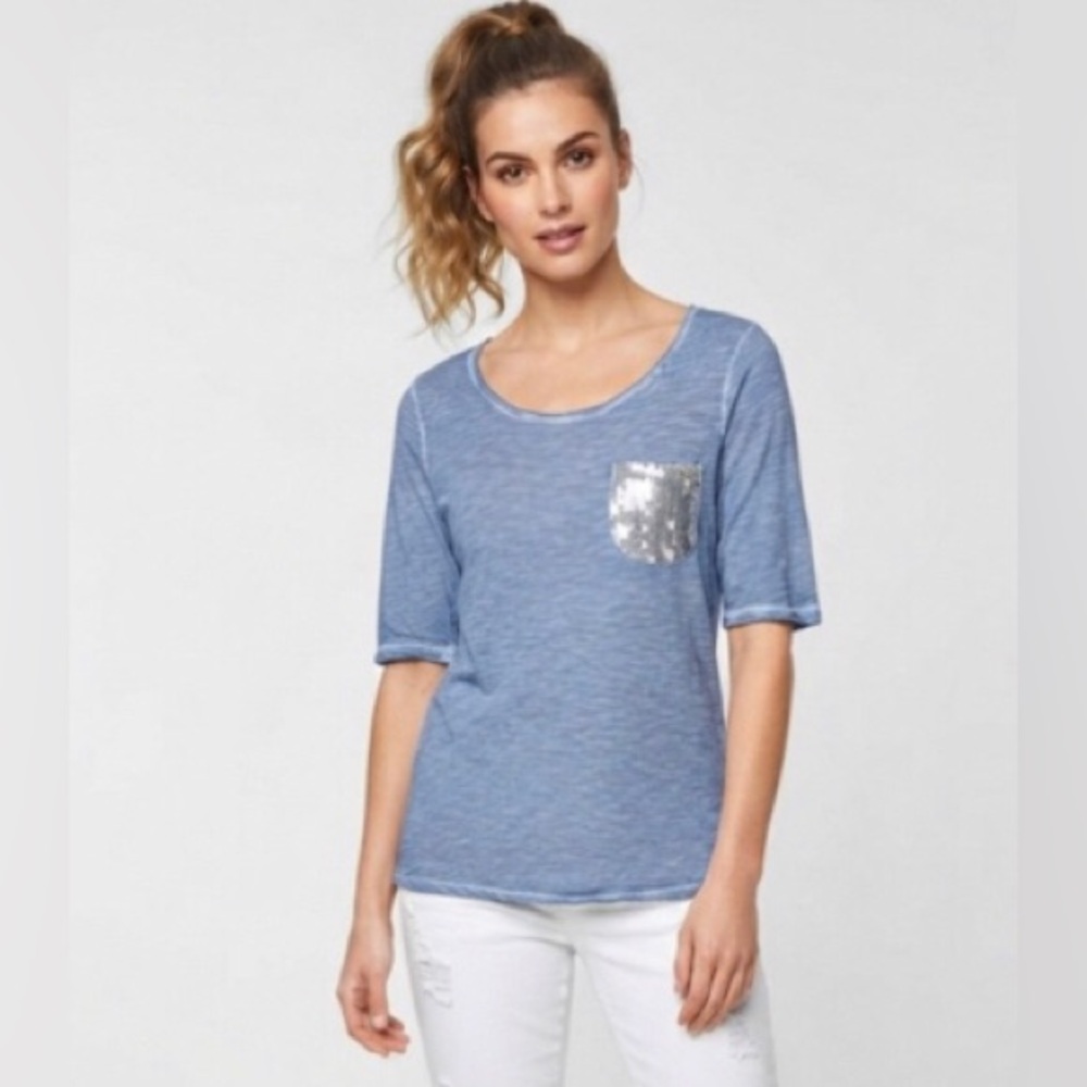 Street one | back print blue t-shirt with sequin pocket | size 38EU